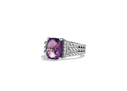 Rhodium Plated CZ Studded Purple Cushion Cut Mens Ring